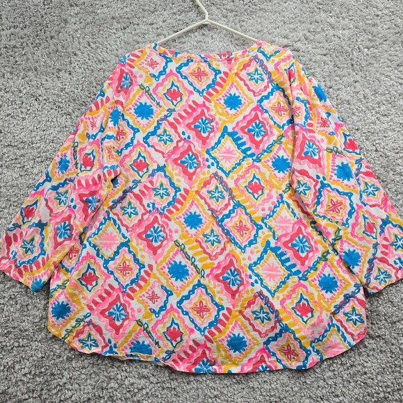 Fresh Produce Shirt Womens 3X Tunic Long Sleeve Colorful Cotton Geometric Artsy - Picture 7 of 12